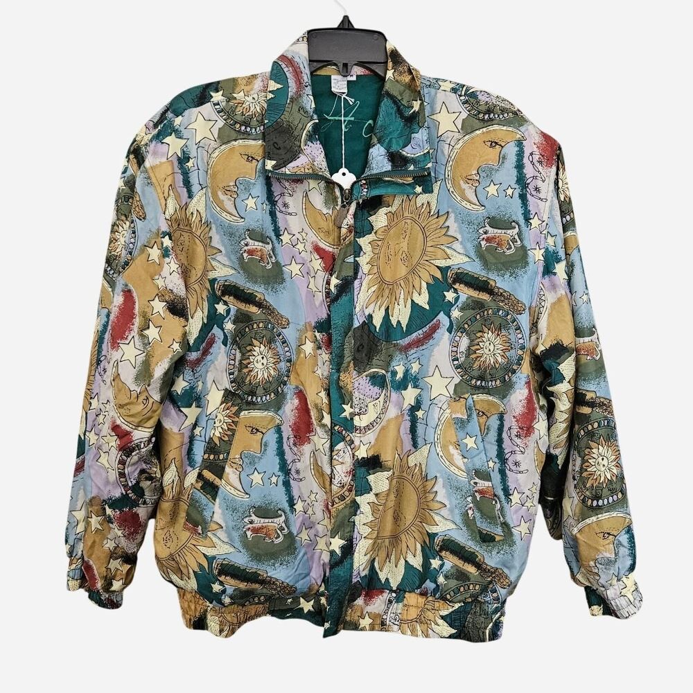 vintage celestial indie sleaze sun moon silk bomber